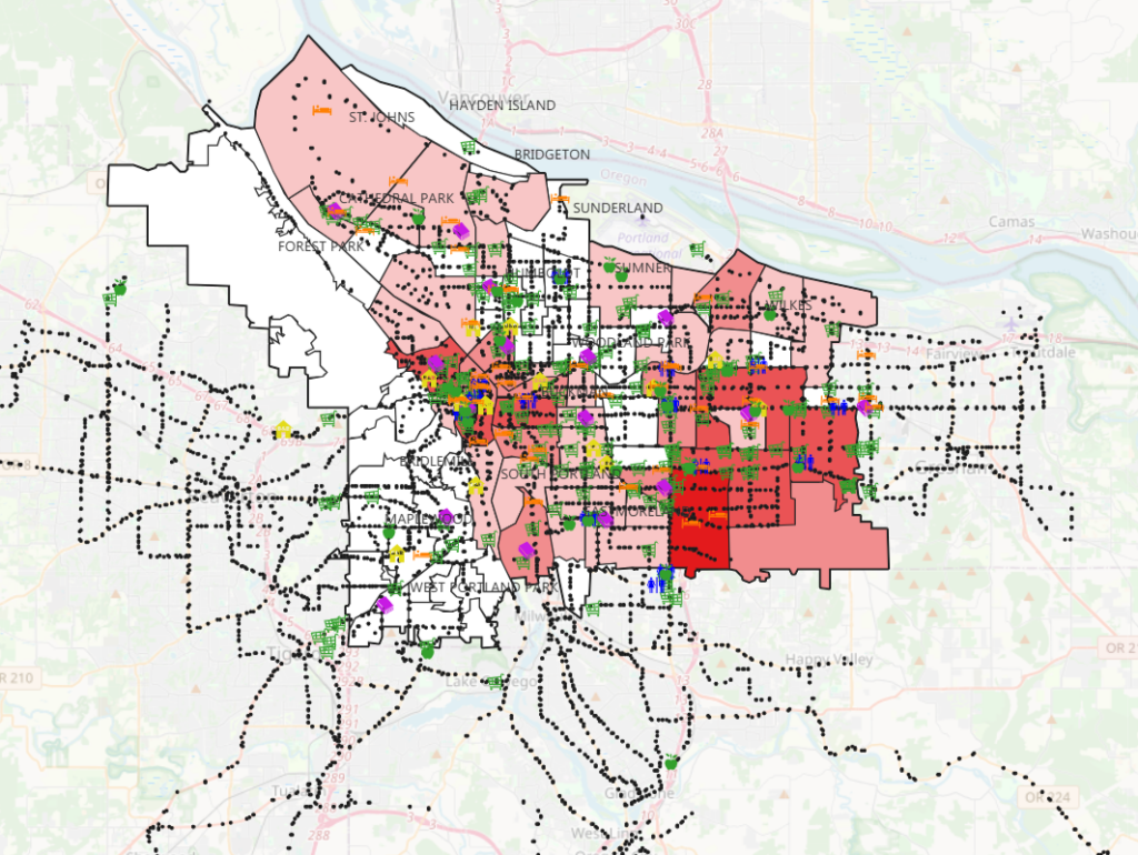 GIS Map of homelessness and resource in Portland